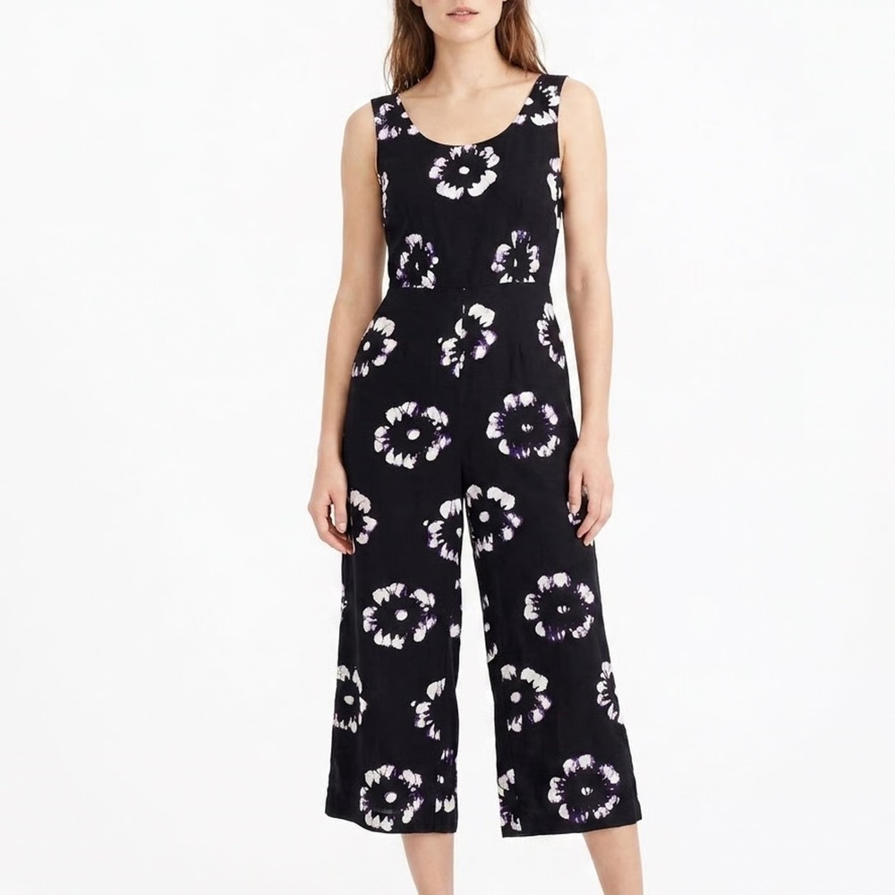 Busayo Collective Black Floral Batik Cotton Wide Leg Cutout Jumpsuit Size 10